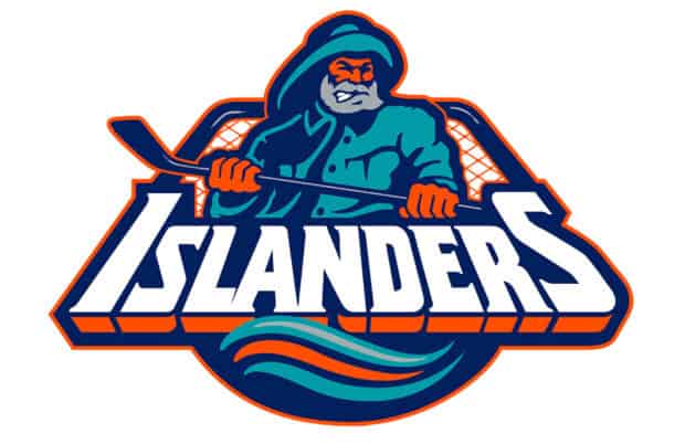 The New York Islanders logo features a hockey player with a stick and bold text, 2K Desktop Wallpaper