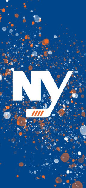 New York Islanders design with vibrant orange and blue splatters on a blue background, HD Phone Wallpaper