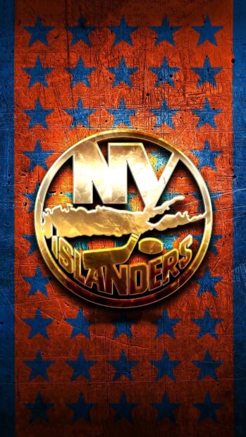 A golden New York Islanders logo on a textured blue and orange background, HD Phone Wallpaper