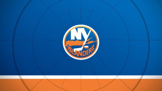 The New York Islanders logo is displayed on a blue and orange background, HD Desktop Wallpaper