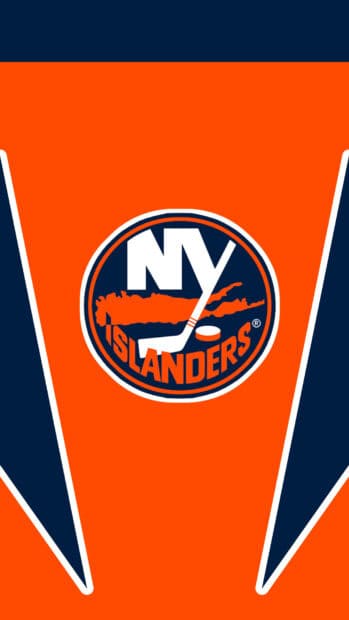 The New York Islanders logo features a hockey stick and puck on a bright orange background, HD Phone Wallpaper