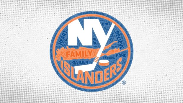 The New York Islanders logo features motivational words and themes in blue and orange, 2K Desktop Wallpaper