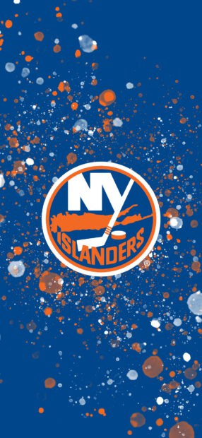 The New York Islanders logo is surrounded by orange and white paint splatters on a blue background, HD Phone Wallpaper