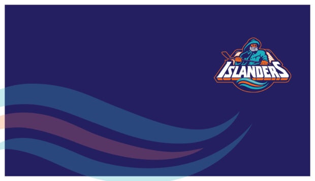 The New York Islanders logo with waves is displayed on a navy background, HD Desktop Wallpaper