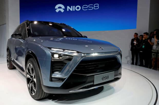 The Nio Auto ES8 is showcased with a sleek front design and modern headlights, Nio Auto Wallpapers, HD Desktop Wallpaper