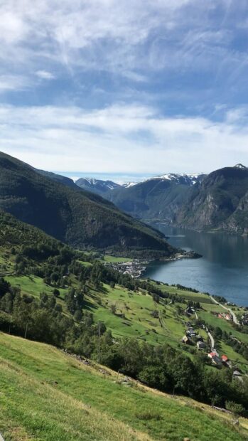 A beautiful view of Norwegian fjords surrounded by mountains and green landscapes, HD Phone Wallpaper