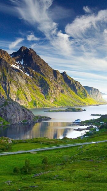 A scenic view of Norwegian fjords with towering mountains and calm waters under a bright sky, HD Mobile Wallpaper