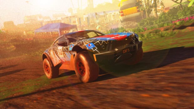 An off road racing game car speeding through a dirt track with dust clouds, HD Desktop Wallpaper