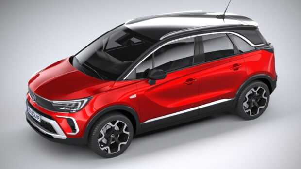 A red Opel Crossland car shown from the side with black roof details, HD Desktop Wallpaper