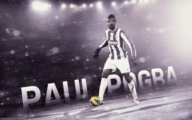 Paul Pogba is controlling the ball wearing Juventus kit on the field, HD Desktop Wallpaper