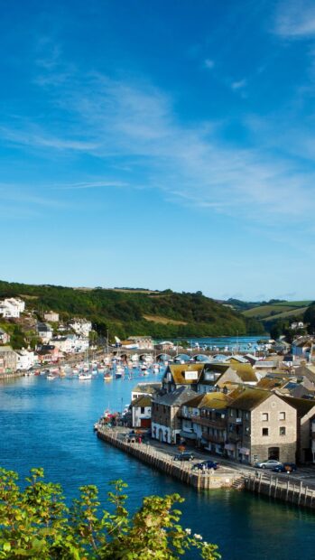 A peaceful village by the river shows boats and houses under a clear sky with lush greenery, HD Mobile Wallpaper