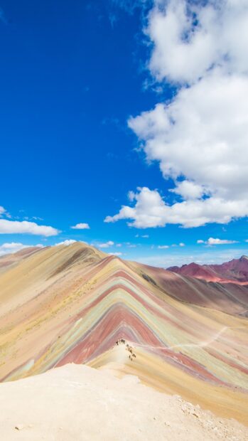 The Peru Wallpapers show unique colorful mountain stripes beneath a vibrant blue sky, HD Mobile Wallpaper