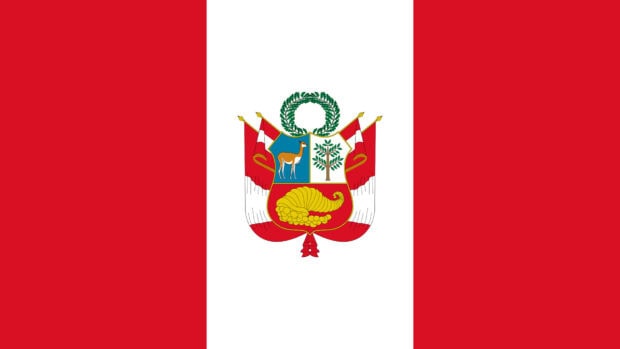 The Peru flag features the national coat of arms centered between red and white vertical stripes in Peru Wallpapers, HD Mobile Wallpaper