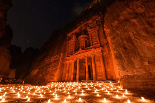 Petra Jordan Wallpapers glowing at night with candles, HD Desktop Wallpaper