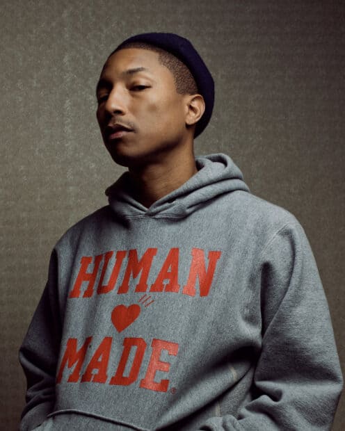 Pharrell Williams wears a gray hoodie with  Human Made  in a studio setting, HD Desktop Wallpaper