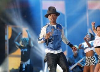 Pharrell Williams is performing live with dancers in the background, HD Desktop Wallpaper