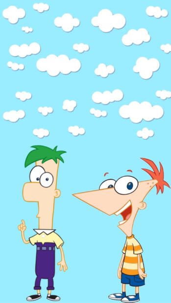 Phineas and Ferb wallpapers show two animated characters with clouds in the sky, 2K Mobile Wallpaper