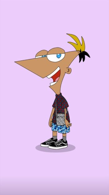 Phineas from Phineas And Ferb is wearing a patterned shirt and shorts while smiling confidently, HD Mobile Wallpaper