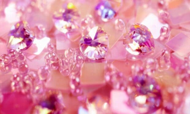 Pink crystal hearts sparkle among pink beads in cool girly HD wallpapers 4K, HD Desktop Wallpaper