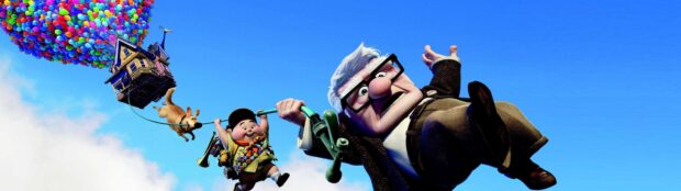 Carl Fredricksen and Russell flying with balloons, 4K Desktop Wallpaper