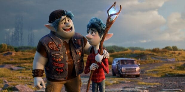 Pixar Wallpapers show two animated characters sharing a moment outdoors, 2K Desktop Wallpaper