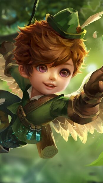 A playful young fairy in green clothing flies joyfully with glowing wings in a forest, 4K Phone Wallpaper