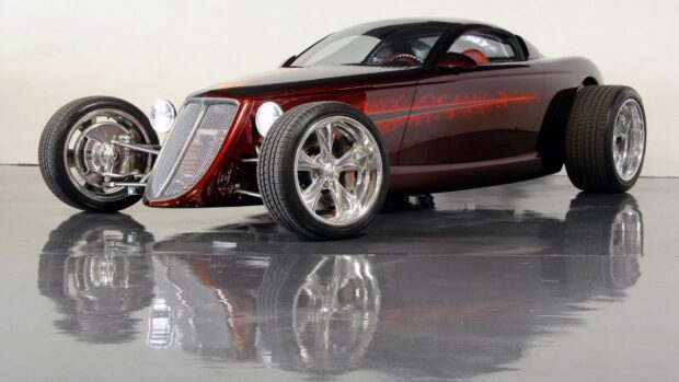 A classic Plymouth Prowler with custom flames on its side, HD Desktop Wallpaper