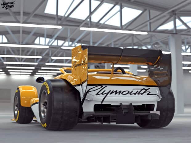 A sleek Plymouth Prowler car is displayed from the rear in a modern garage setting, HD Desktop Wallpaper