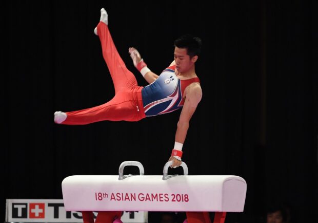 A male gymnast performs a pommel horse routine at the 18th Asian Games 2018, HD Desktop Wallpaper