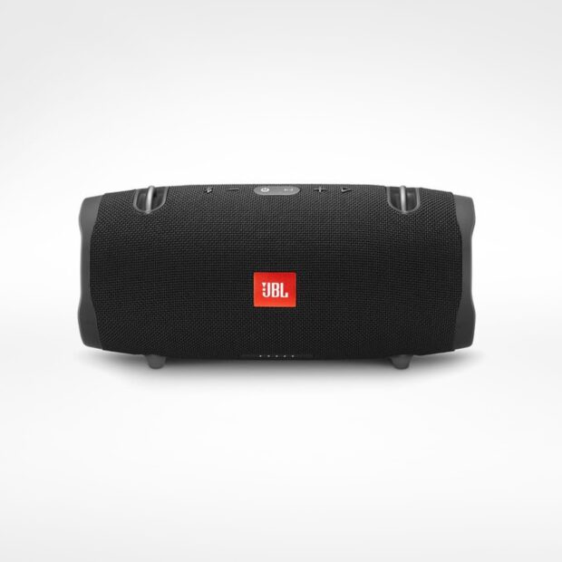 A portable black JBL speaker is placed against a white background, HD Desktop Wallpaper