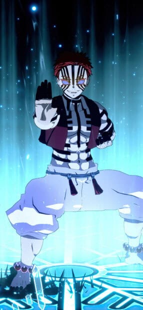 A Demon Slayer Kimetsu No Yaiba character striking a powerful pose with glowing blue energy, HD Phone Wallpaper