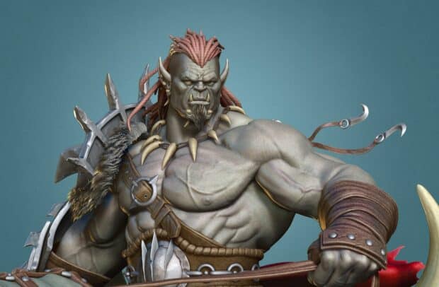The orc warrior stands ready with spiked armor and a large weapon, HD Desktop Wallpaper