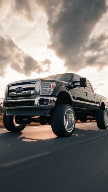 A powerful truck drives down the road under a dramatic cloudy sky, Gmc Sierra Wallpapers, HD Phone Wallpaper