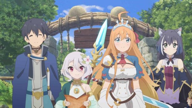 The main characters from Princess Connect Re Dive anime stand outdoors in a forest setting, HD Desktop Wallpaper