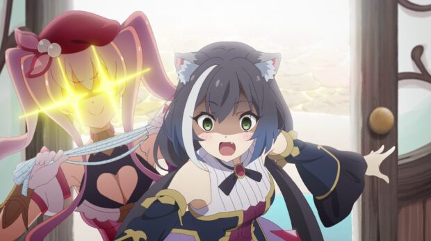 Two Princess Connect Re Dive anime characters express different emotions in a bright scene, 2K Desktop Wallpaper