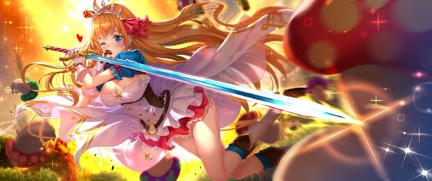A Princess Connect Re Dive anime character performs a dynamic sword attack in a vibrant scene, 2K Desktop Wallpaper