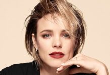 Rachel Mcadams wallpapers shows a close up portrait of a woman with short blonde hair and red lipstick, HD Desktop Wallpaper