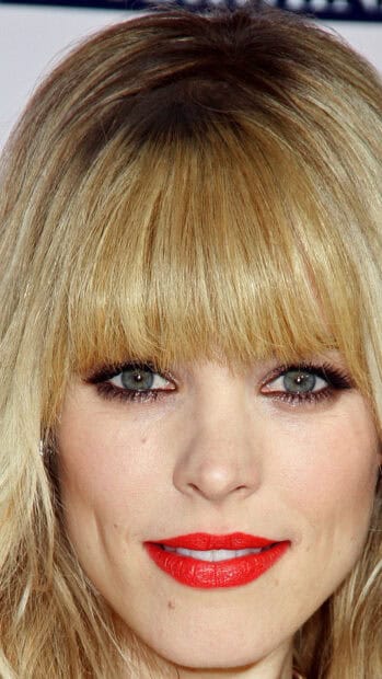 Rachel Mcadams shows a bright smile with red lipstick and green eyes, HD Mobile Wallpaper