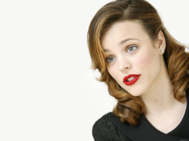 Rachel Mcadams is seen looking to the side with styled hair and red lipstick, HD Desktop Wallpaper