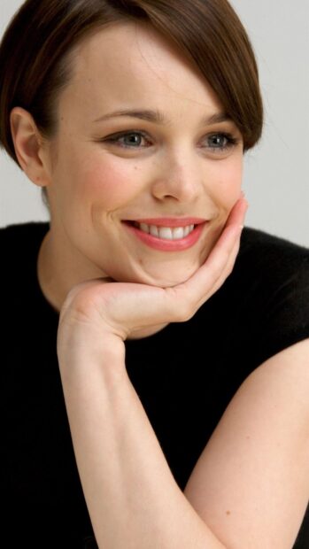 Rachel Mcadams is smiling gently with her hand resting on her chin, HD Mobile Wallpaper