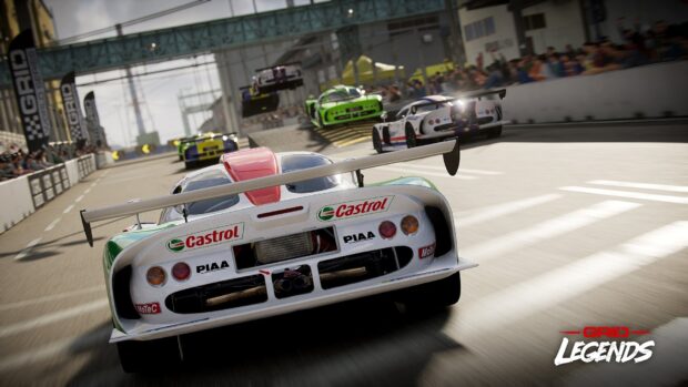Racing game cars are competing intensely on a sunny racing track, HD Desktop Wallpaper