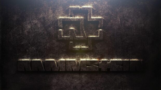 The Rammstein logo appears on a dark textured surface, HD Desktop Wallpaper
