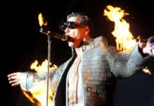 Rammstein Wallpapers featuring the lead singer with flames and a studded jacket, HD Desktop Wallpaper