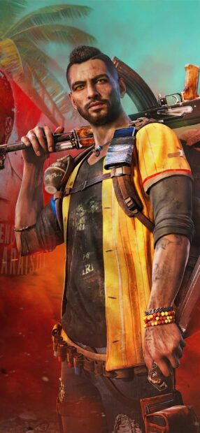A rebel fighter holds a rifle in a vibrant scene from Far Cry 6, HD Phone Wallpaper