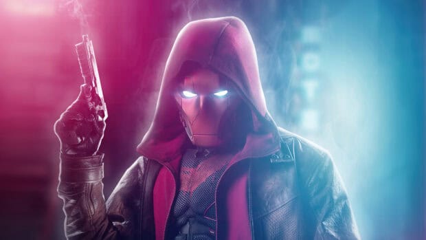 The Red Hood character from the Titans TV series is shown wearing a red hood and holding a pistol, Titans Tv Series Wallpapers, 4K Desktop Wallpaper