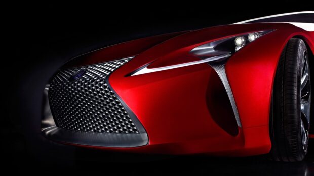 The red Lexus LC showcases its distinctive front grille and headlight design, HD Desktop Wallpaper
