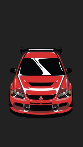 The red Mitsubishi Lancer Evo is shown from the front with clean lines and reflections, HD Mobile Wallpaper