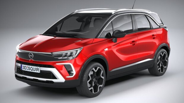A red Opel Crossland car parked in a studio setting, HD Desktop Wallpaper