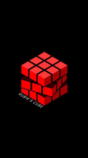 A vivid red Rubik's cube design appears on a black background, featuring the text Rubik's cube, 4K Mobile Wallpaper