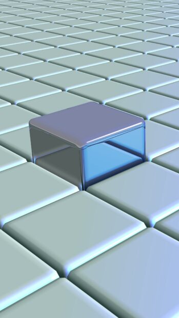A reflective cube stands out among pale blue tiles in a seamless pattern, showcasing cube wallpapers HD resolution, HD Phone Wallpaper